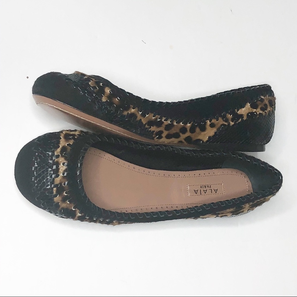 RELIST TOMORROW LAST CHANCE Alaia Bl Python/Leopard Pony Hair Trim Ballet Flat - Picture 5 of 9
